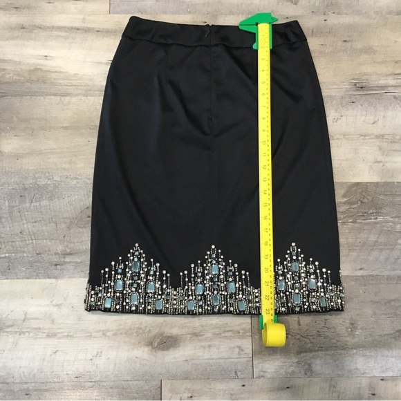 JS Collections Jewelled Satiny Black Skirt, heavily embellished along hem. - Picture 4 of 8